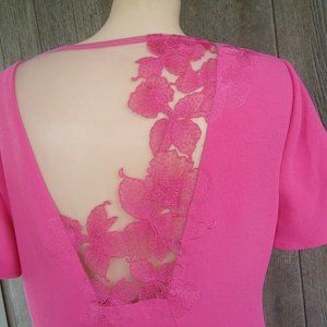 Turk Embroidered Back Sheath Dress 8 Pink NWOT